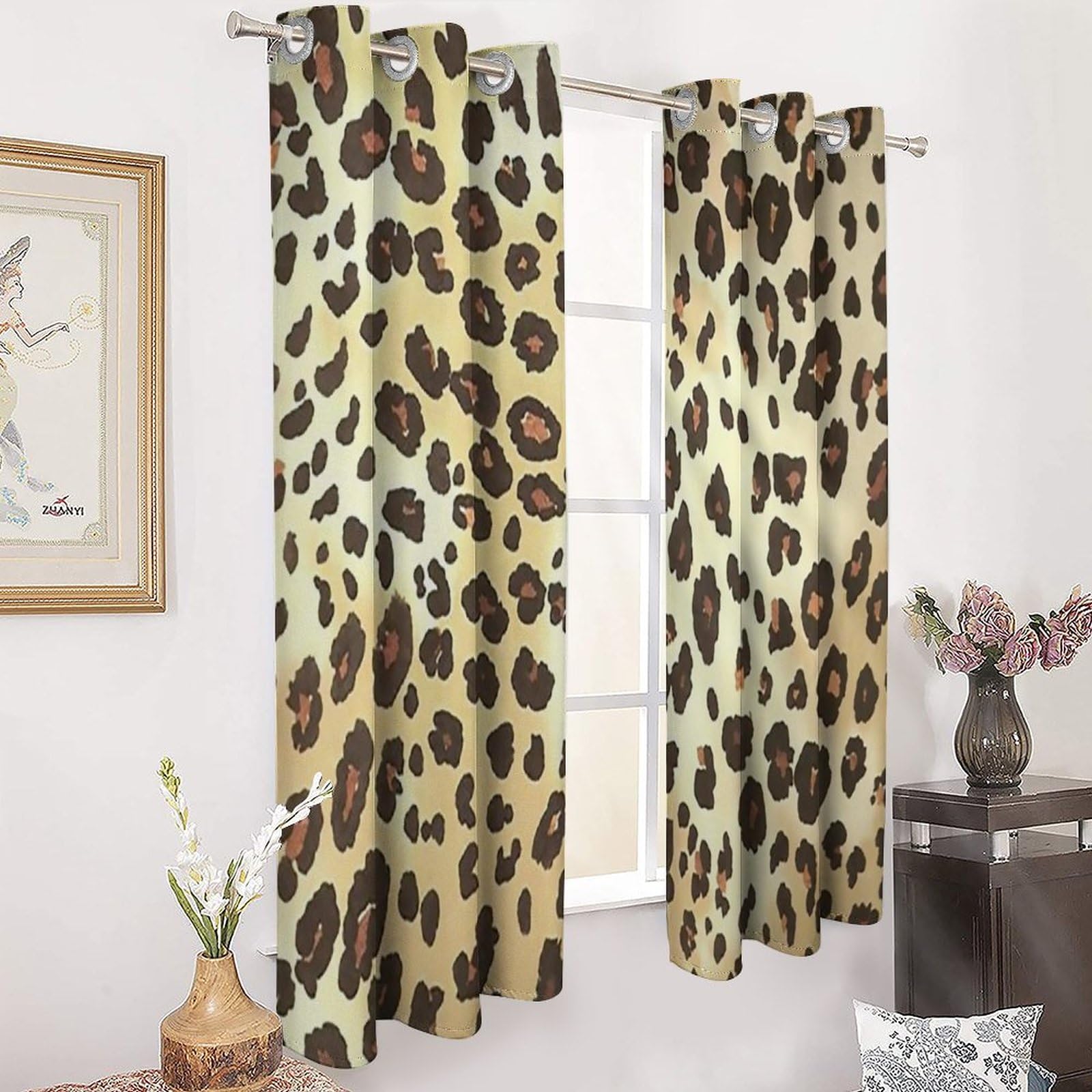 ヒョウ柄 カーテン　　生地　ポリエステル Amazon｜カーテン 豹柄 ヒョウ柄 動物柄 【ポリエステル 遮光 1級